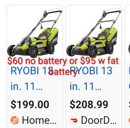 Ryobi one+ 18v compact lawnmower lawnmower mower w bag and battery