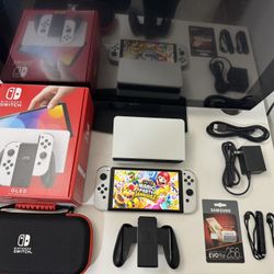 Nintendo Switch Oled Mod 256Gb W/ Games / Dock / Charger / Grip / Carrying Case / Box /Tested