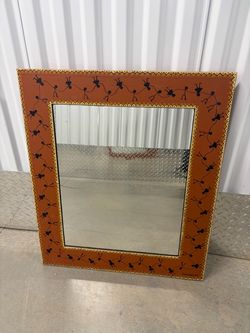 Decorative Wall Mirror with Painted Folk Art Frame
