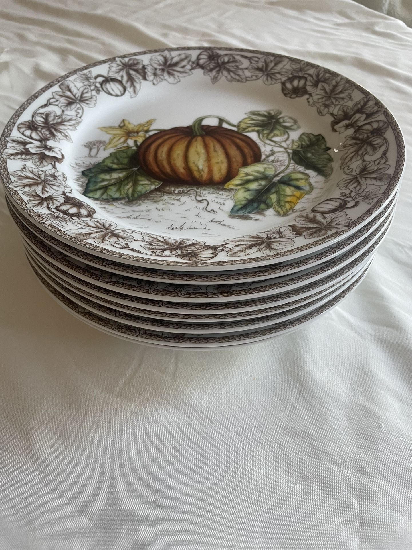 Set 8 Williams Sonoma Plymouth Pumpkin Dinner Plates Thanksgiving Fall 10.5”