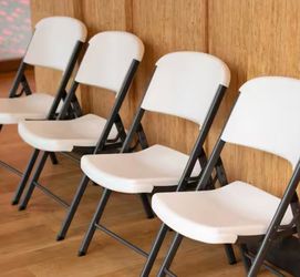Lifetime White Plastic Seat Metal Frame Outdoor Safe Folding Chair (Set of 4)