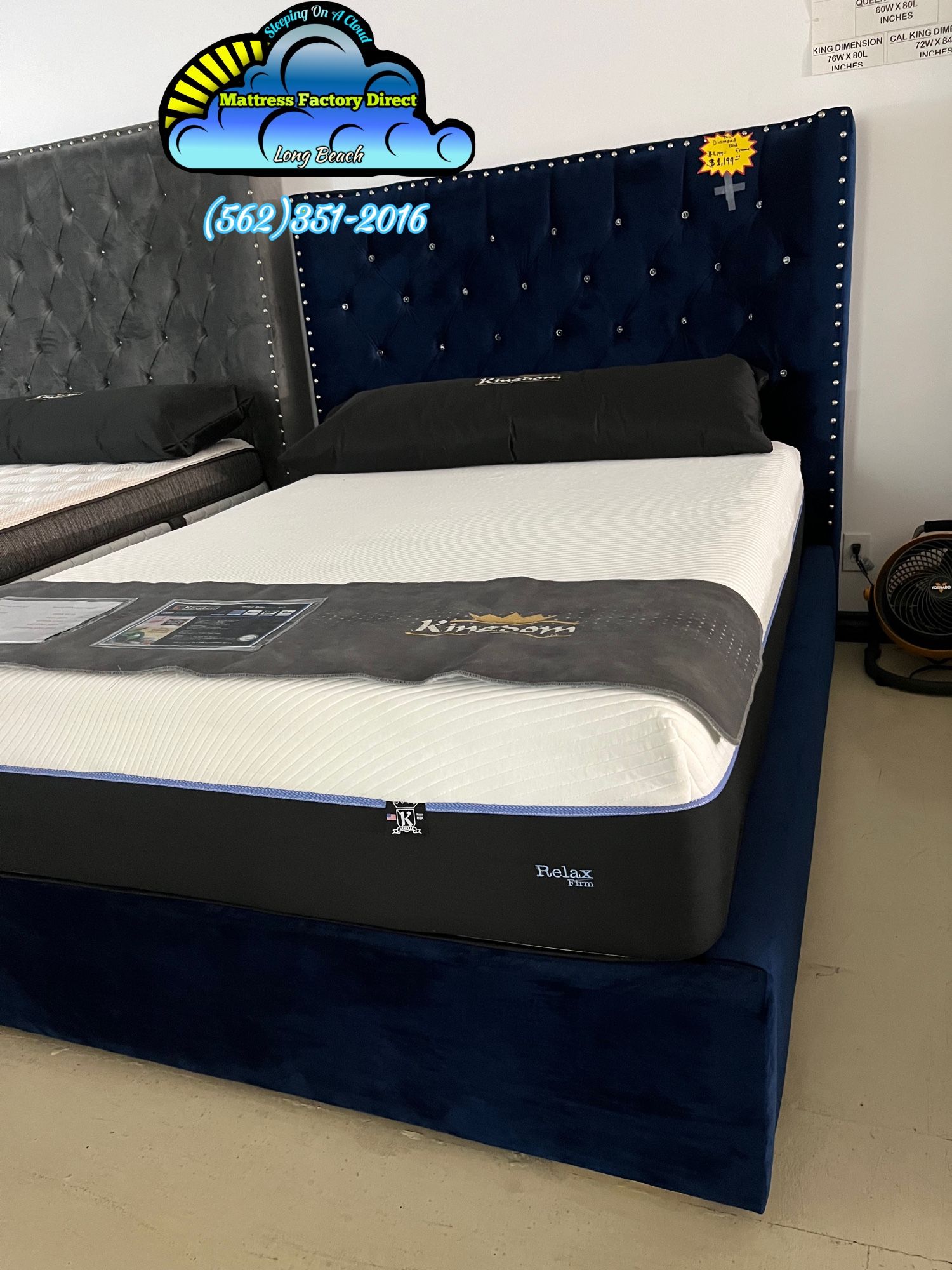 Blue Suede Queen Bed Frame With Mattress New