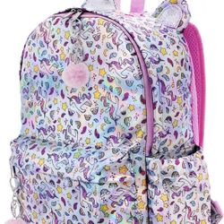 OMBU Unicorn Backpack Glitter Horn Ears Shiny Toddler, Kids, Girls, Pink Silver
