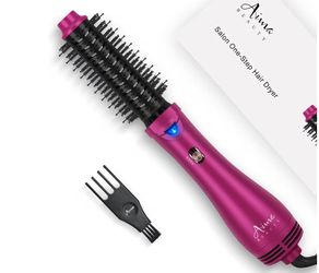 Aima Beauty One Step Hair Dryer & Volumizing Hot Air Brush, Ceramic Straightener Brush, Curler & Hot Comb 4 in 1 Salon Ionic Hair Brush, Rose Pink