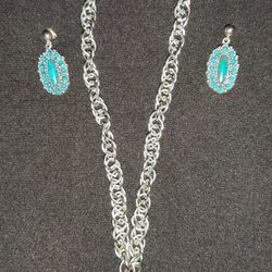 Turquoise Necklace And Matching Earrings