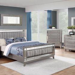 Leighton - 4 Piece Queen Bedroom Set - Metallic Mercury
