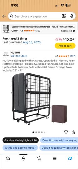 Folding Rollaway Guest Bed with Mattress
