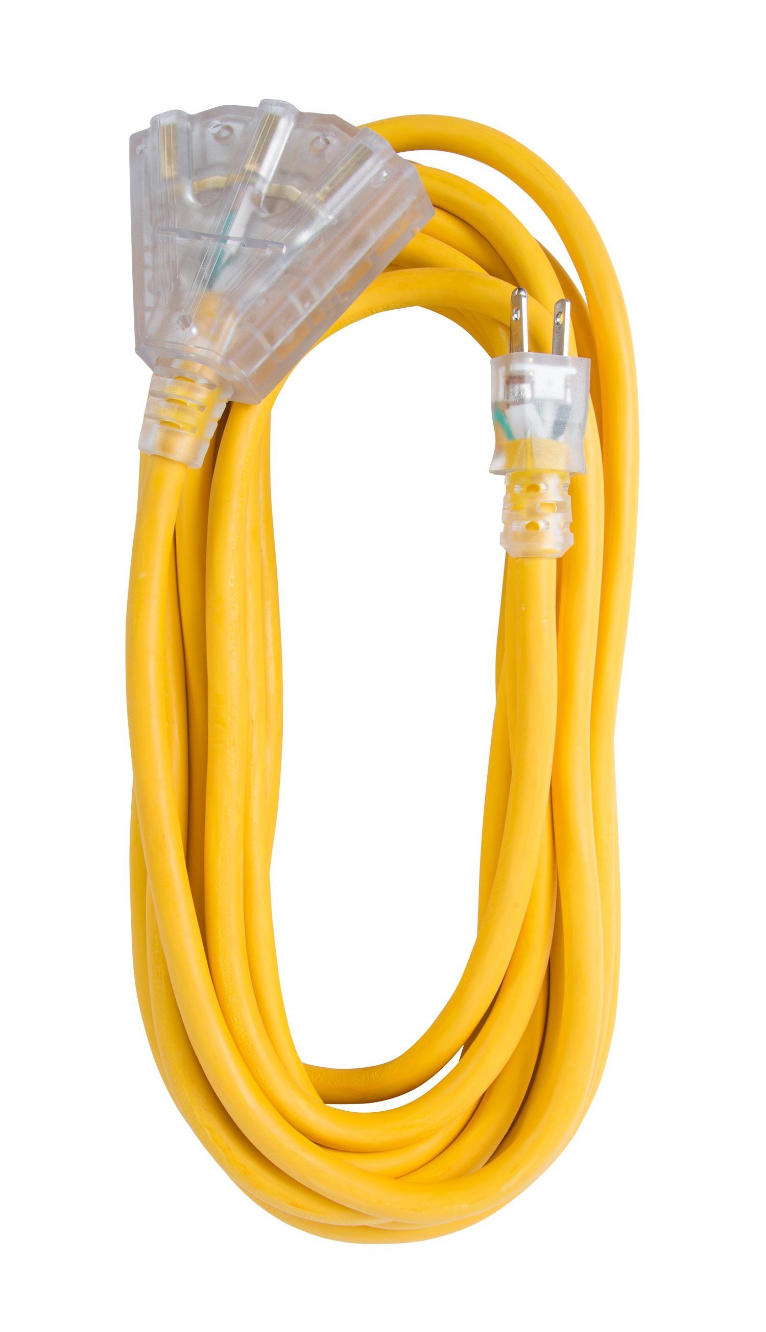 Extension Cord 25ft SJTW Yellow 12/3 Lighted End Triple Tap (OC251233T)
