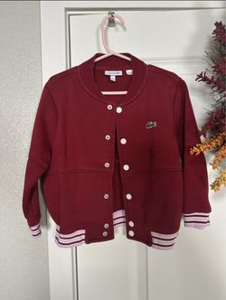 Kids Lacoste Bomber Jacket Burgundy Snap Button