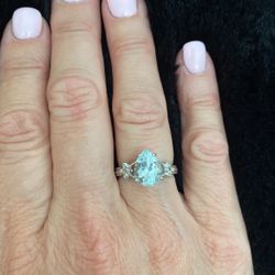 Genuine Aquamarine Ring-2 Carat Pear Shape