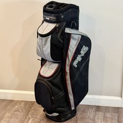 PING TRAVERSE Cart Bag Durable Nylon Polyester 14-Way Top Gold Bag Black/White