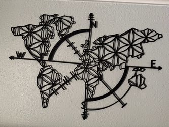 Large Metal World Map Wall Decor – 37” x 28” Compass Design