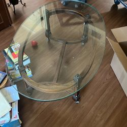 Glass Rolling Coffee Table 