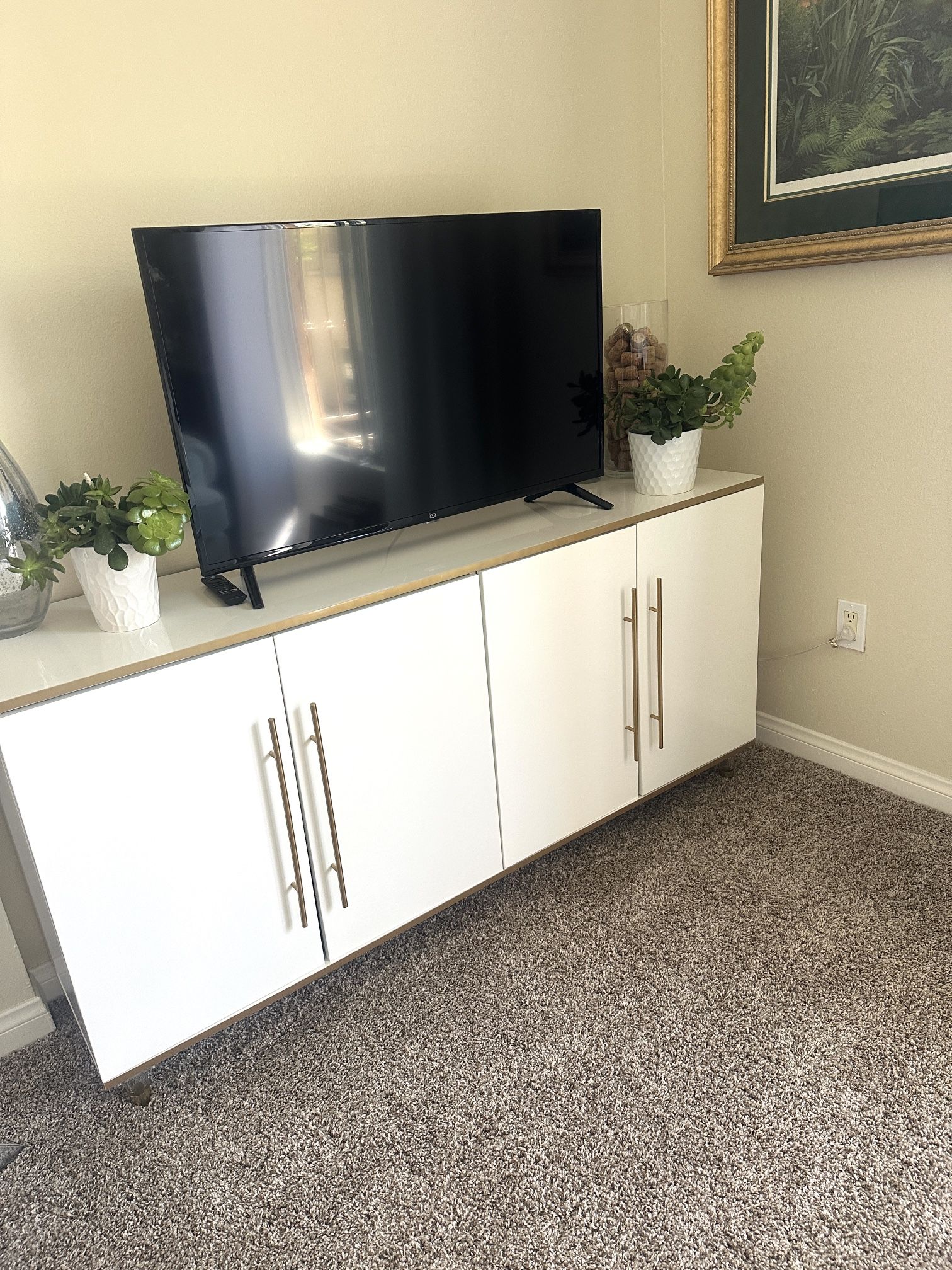 63" Sideboard Buffet Cabinet w 4 Doors Modern White