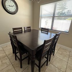 Dark Wood Dining Table & 6 Chairs