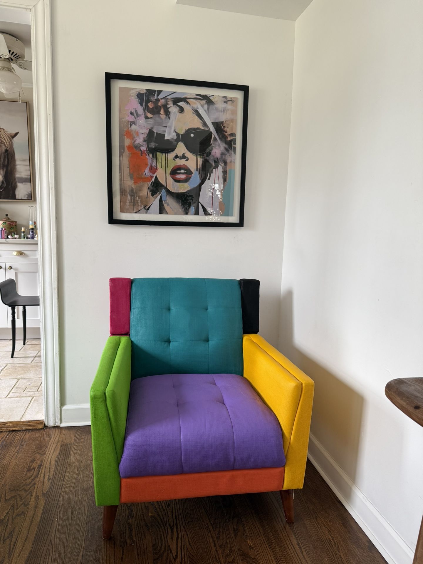 Colorful Hand Painted Armchair.Yellow Purple Green Black Orange Blue 