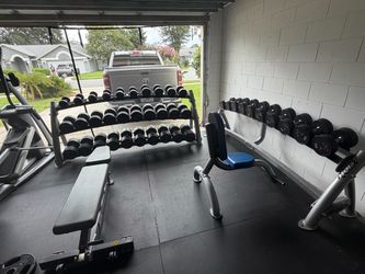 Commercial Urethane Dumbbell Set 5–100 lb + 2 Hoist Racks