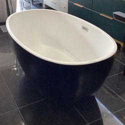 59” Bathroom Freestanding Bathtub New One Piece Acrylic With Matte Black Outside Matte White Inside Ready For Pick Up Today
