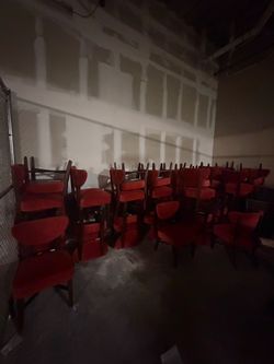 Red Upholstered Wooden Chairs — Large Lot