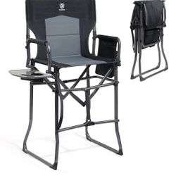 EVER ADVANCED Portable 30.7" Seat Height Tall Folding Camping Chair Directors Chair High Foldable Bar Stool with Side Table for Makeup Artist, Sports 
