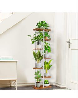 Plant Stand, Multiple Flower Pot Holder Shelf, Wood and Metal Tall Plant Display Rack Storage Organizer for Indoor, Outdoor, Garden, Patio, Balcony(8