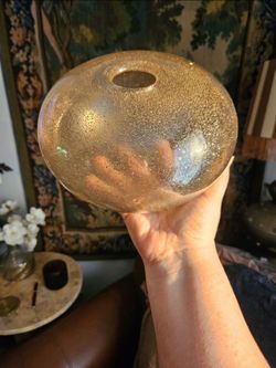 Golden Fleck Bubble Hand Blown Art Glass Disc Vase