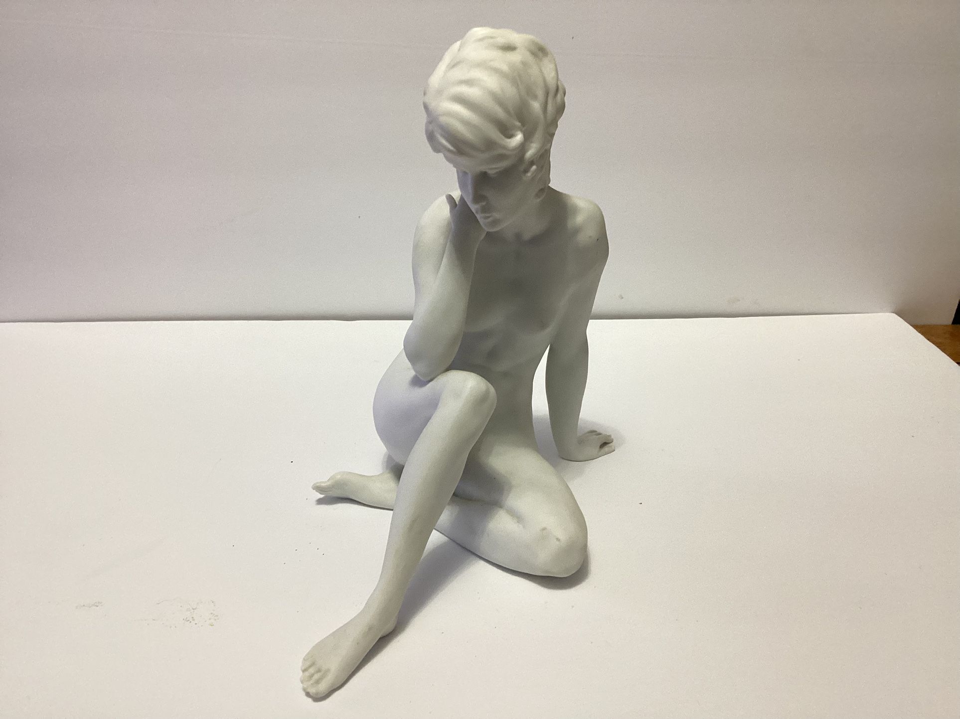 Kaiser White 9” Tall Bisque Porcelain Sculpture Titiled Meditation #489