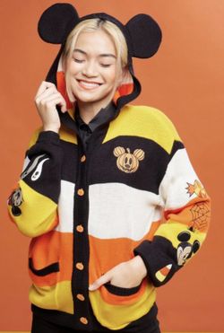  (NWT) Her Universe Disney Halloween Mickey Mouse Stripe Girls Hooded Cardigan - XL