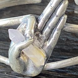 Sterling Silver Cuff Bracelet with Quartz Like  Stone