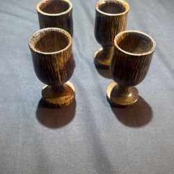 Four 4” Wooden Shot Glasses 