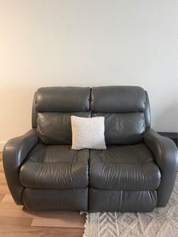 2 Grey Leather Reclining Couch Set