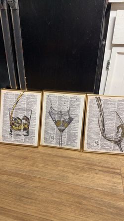 Dictionary Art Bar Glass Canvas Wall Art (3-Piece Set)