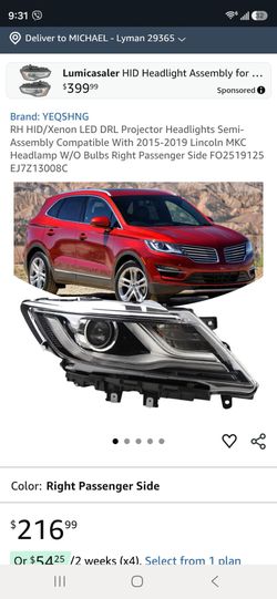 Lincoln MKC 2015-2019 headlight HID Xenon LDE DRL W/O lamps driver side (left)