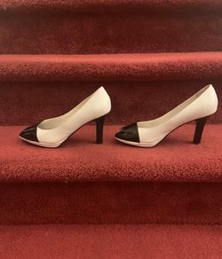 Women’s Size 8.5 White and Black Open Toed Heel
