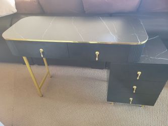 Vanity Table with 5 Drawers and Marble Look Top