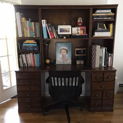 Pottery Barn Solid Wood Bookcase + Desk + Rolling Desk Chair