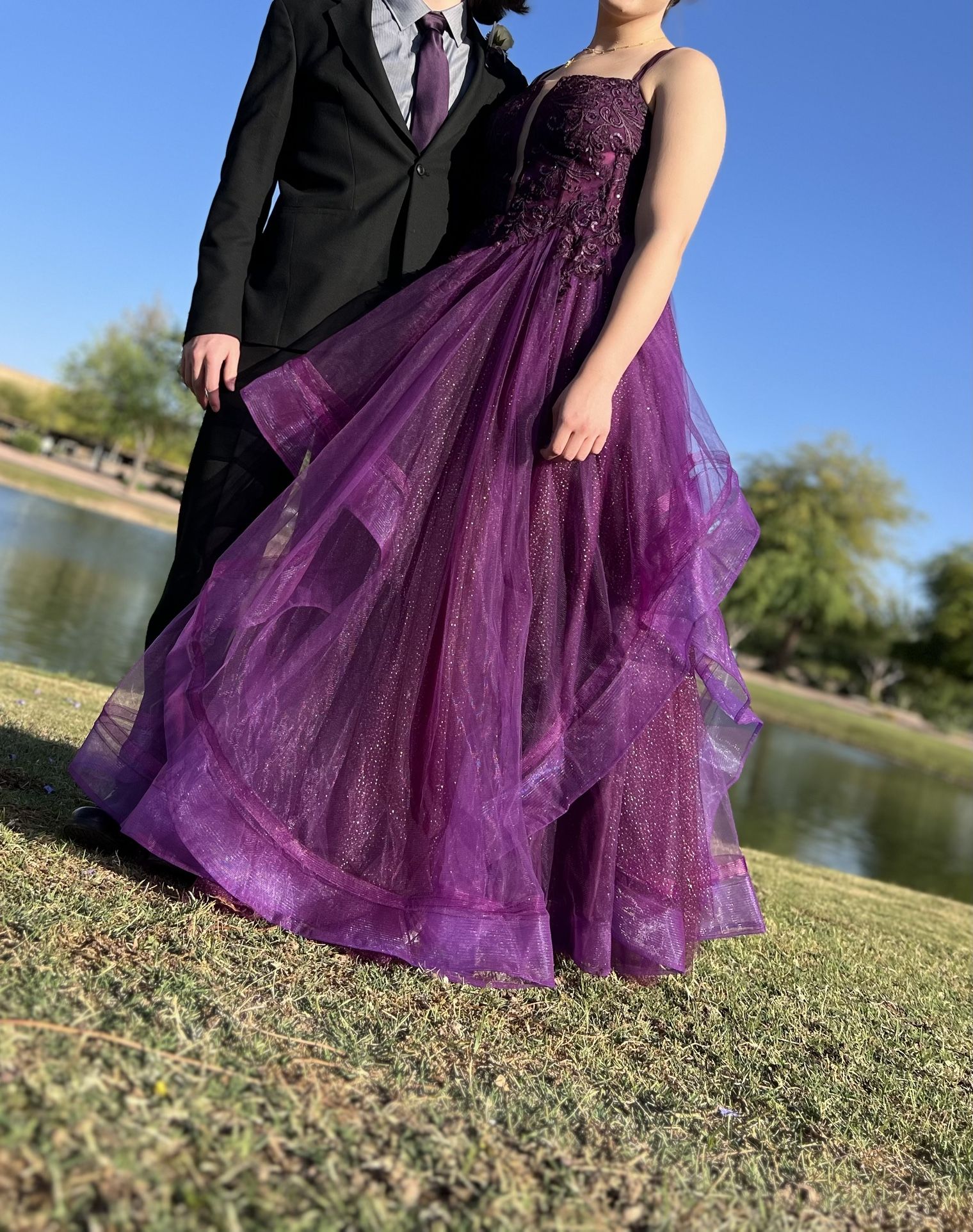 Size 12 Purple Full Length Prom Dress