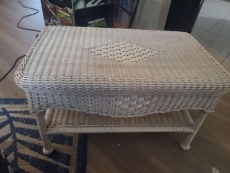 White Wicker Coffee Table with Lower Shelf