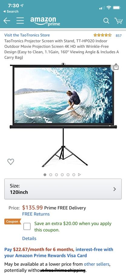 120 Inch Projector Screen with Tripod Stand