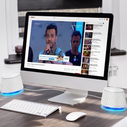 White Desktop Computer Speakers with Blue LED