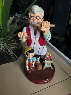 Vintage Geppetto with Pinocchio & Jiminy Cricket Wooden Nutcracker 14" Figure
