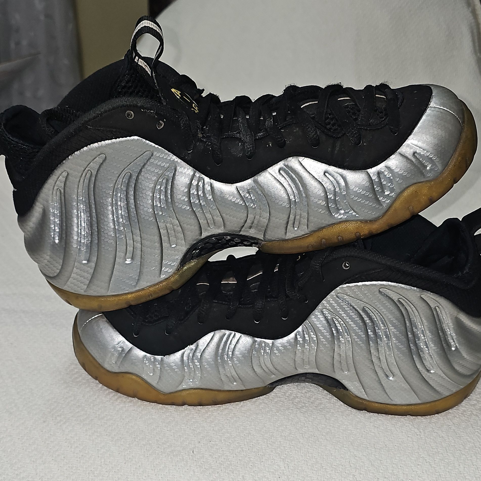 Nike Air Foamposite One Silver Black Men's High Top Lace-Up Sneaker size #11