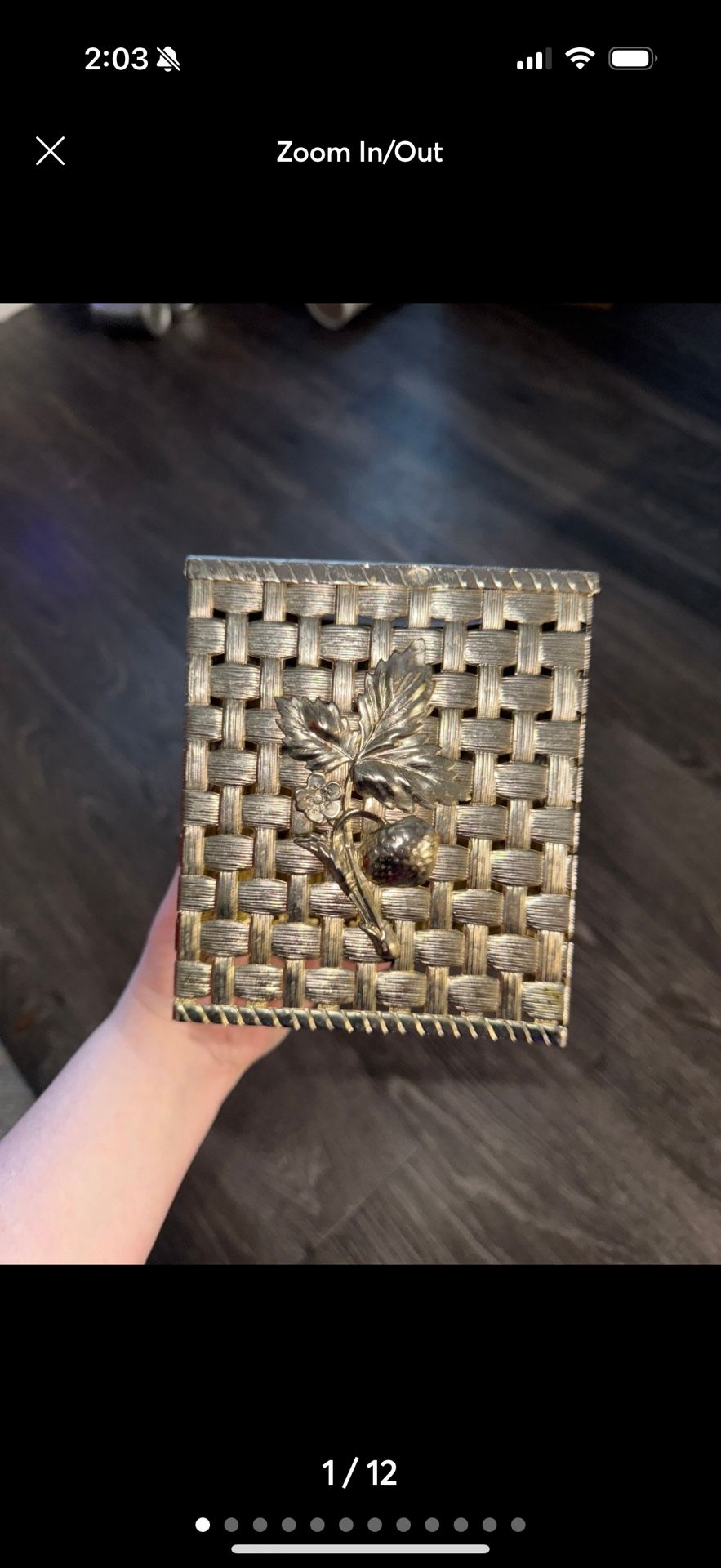 Mid-Century Hollywood Regency Faux Basket Metal Tissue Box Cover Strawberry