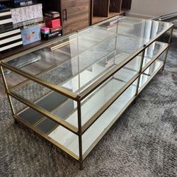 West Elm Brass And Glass Coffee Table And End Table Combo