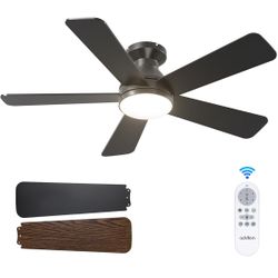 Ceiling Fans with Lights, 42 Inch Low Profile Ceiling Fan with Light and Remote Control, Flush Mount, Reversible, 3CCT, Dimmable, Quiet, Black Small C
