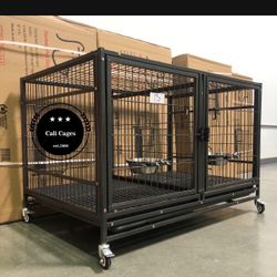 Dog Pet Cage Kennel Size 43” With Divider, Feeding Bowls, Trays And Plastic Floor Grid New In Box 📦 