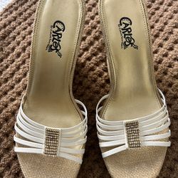 Rhinestone And Leather Wedge- Sz 8.5  NEW