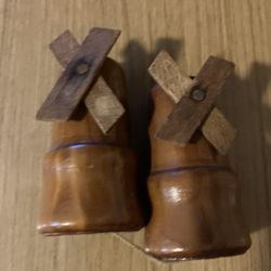 Antique wooden salt and pepper windmill set