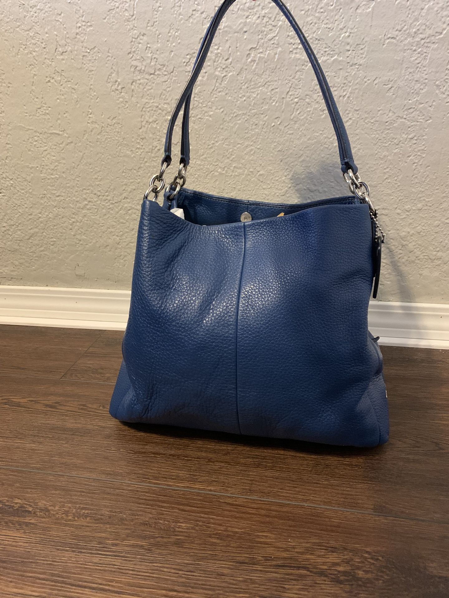 Coach Rare Blue Graphite Pleated Leather Satchel Shoulder...