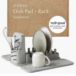 Dorai Home Collapsible Dish Drying Rack and Stone Dish Pad Foldable Dish Drainer with Instant-Dry Stone Dish Mat Space-Saving Dish Rack for Kitchen Co